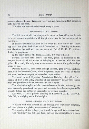 Chapter Letters: Omega - Kansas State University, December 1887 (image)